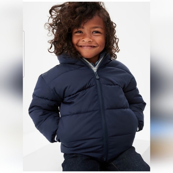 GAP Baby Coldcontrol Navy Fleece Lined Puffer Coat Size 6-12 Months - Picture 1 of 6